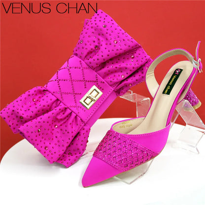 Nigerian Women Heel Party Ladies Italian Design Shoes And Bags Set Decorated with Rhinestone Handbag Wedding Party