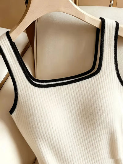 3pcs Women's Ribbed Bodysuit Set Fashionable Black Piped Square Neck Waist-Cinching Style Summer Nightlife Wear Elegant Beach Ou
