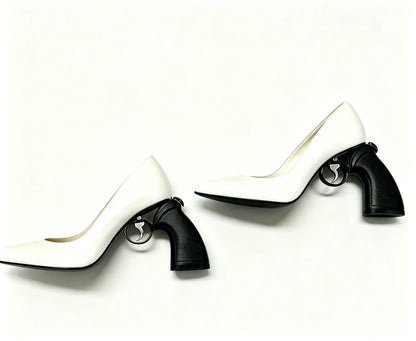 Doodle PU Leather Pointed Toe Women Pumps Shoes Strange Style High Heels Slip On Design Large Size Punk Shallow Shoes