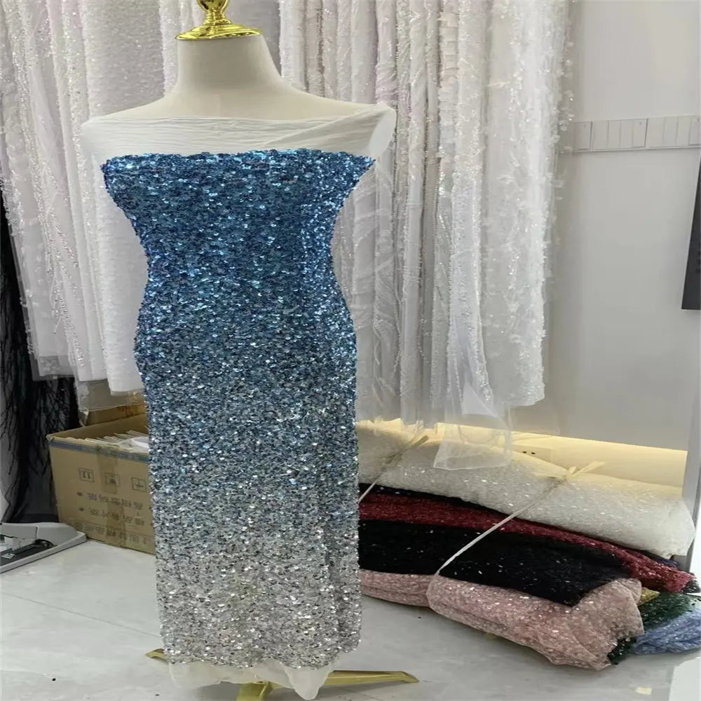 Gradient Sequins Embroidered Stretch Tulle Fabric for DIY Sewing Evening Dress Garment Accessories Clothing Fashion Cloth