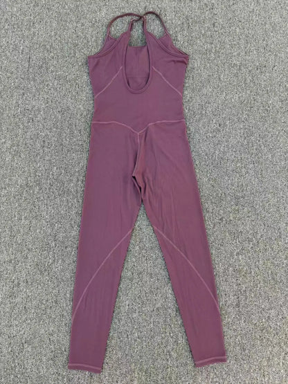 JUREN Fitness Jumpsuit Women Tracksuit Sports Playsuit Running One Piece Yoga Suit Scrunch Backless Set Rompers Gym Clothes