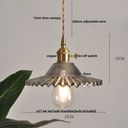 IWHD Home Decor LED Pendant Lights Kitchen Restaurant Copper Socket Flower Green Glass  Nordic Modern Walnut Wood Hanging Lamp