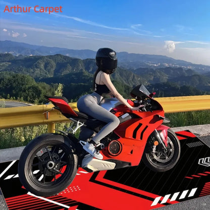 VIKAMA Motorcycle Mat Motorcycle Garage Mat Oil Resistant Waterproof Wearable Rollable Racing Style Carpet