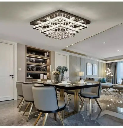 Modern Luxury Crystal LED Chandelier For Living Room Bedroom Dining Room Kitchen Ceiling Lamp Silver Chrome Remote Control Light