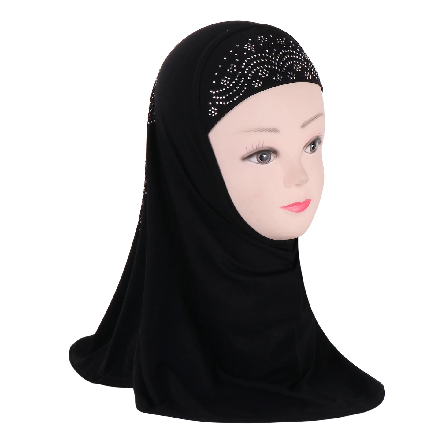 H360 Cute Simple Small Girl Hijab with Rhinestones Cute Scarf Hats Baby Caps Can Fit 2-6 years old girls