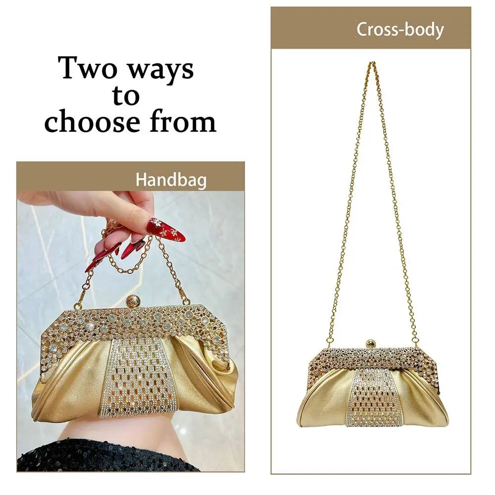 Fashionable Diamond Embedded Evening Dress Handbag Elegant Large Capacity Clutch Bag Tote Bag for Ladies Party And Banquet
