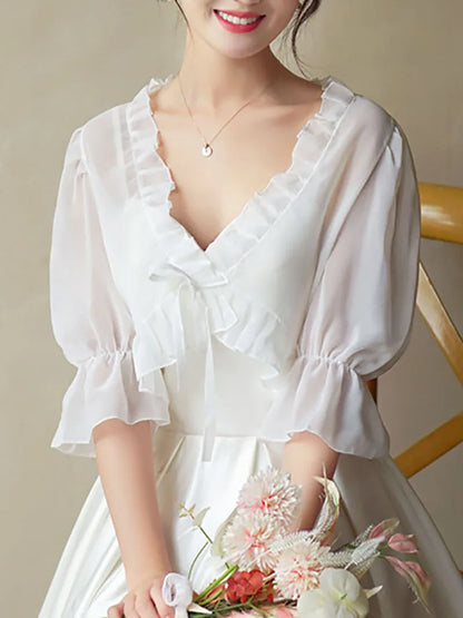 Spring, Summer, and Autumn Chiffon Lace Up Shirt, Shawl, Camisole, Thin Design, Sexy Solid Color, Loose Fit, Sweet Matching, Wed