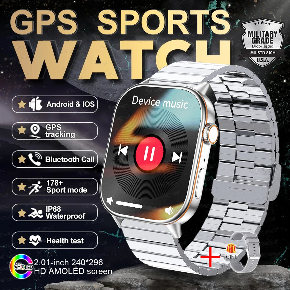 New GPS Military Smart Watch Bulit-in GPS Compass Altimeter Barometric 10ATM IP69K Waterproof AMOLED BT Call Smartwatch