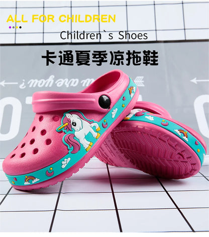 Children Shoes Baby Boys Slippers Cartoon Excavator Print Clogs Summer Breathable Soft Indoor Sports Boy Slippers