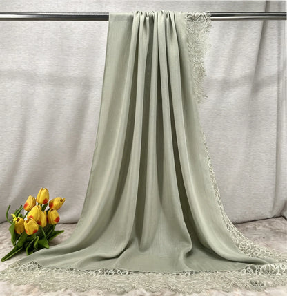 2026 New Rayon Cotton Modal Hijab Scarf Lace Splicing Turban Breathable Women Shawl Cotton Plain Scarf Headscarf Women Hijabs