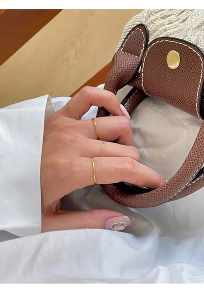 GHIDBK 0.5mm Extremely Thin Stainless Steel Anti-Tarnish Rings for Women Fashion Simple 18K Pvd Gold Plated Ring Office Style