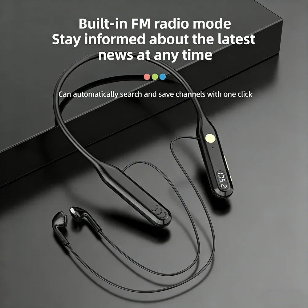KEBIDUMEI 4-in-1 Neckband Bluetooth 6.0 Earphones ENC Noise Reduction Wireless Headsets Wired Mode TF Card FM Radio Headphones
