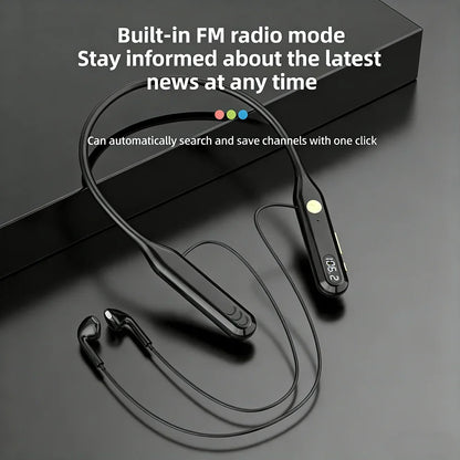 KEBIDUMEI 4-in-1 Neckband Bluetooth 6.0 Earphones ENC Noise Reduction Wireless Headsets Wired Mode TF Card FM Radio Headphones
