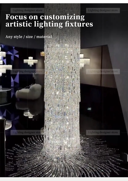 Crystal Spiral Stairs Chandelier Luxury Villa Staircase Chandelier Duplex Loft Hanging Lamp Customized Long Led Pendant Light