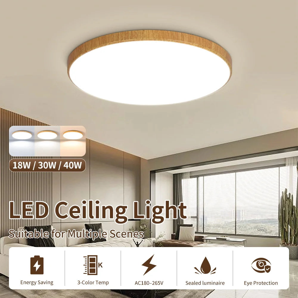 Wood Grain Ceiling Lamp Led Indoor Bathroom Lamps 220V Panel Led Kitchen Lighting for Living Room Waterproof IP44 Ceiling Lights