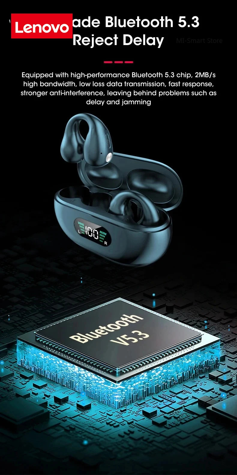 Lenovo Original Bone Conduction TWS Earbuds Ambie Sound Earcuffs Ear Earring Wireless Bluetooth Earphones Sport Headset