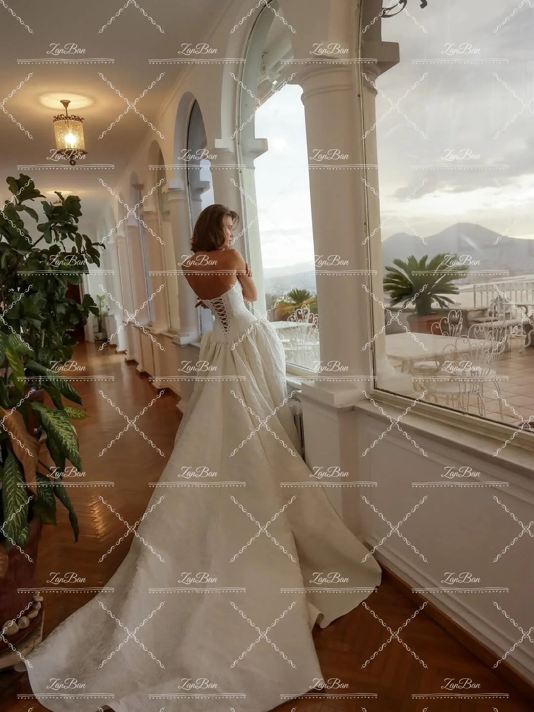 ZanBan Customized 2026 Lvory Jacquard A-line Wedding Dress Sleeveless Bridal Gown Princess Satin свадебное плать