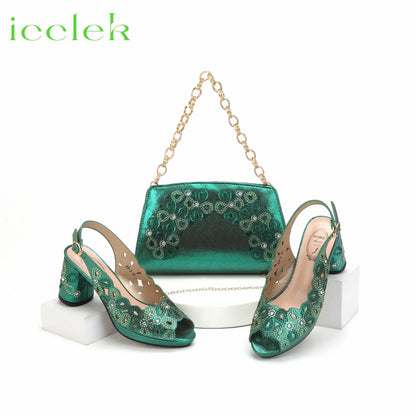 New Fashionable Coffee Color Peep Toe Ladies Shoes Matching Bag Set For Nigerian Women Wedding Party Pump