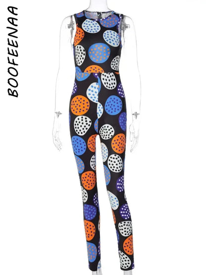 BOOFEENAA Polka Dot Print New Jumpsuits 2020 Cute Sexy Outfits For Women Clubwear Bodycon Tracksuit Rompers C16-BF27