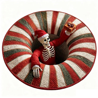3D Rugs Optical Illusion Christmas Home Decor Skeleton Round Quilted Holiday Bathroom Carpet For Kitchen Entryway Entrance