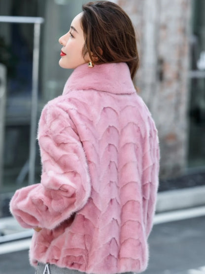 New Brand Fur Women's Genuine Leather Mink Slim Short Fox Fur Collar 2025 New Large Size Haining Jacket Mink Coat
