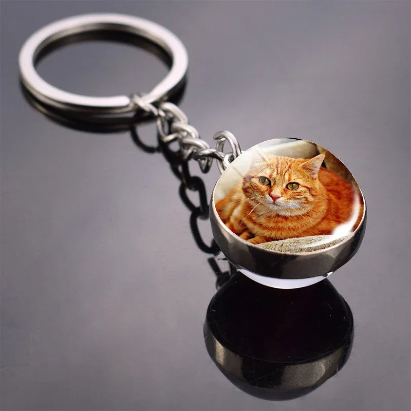 Animals Cute Keychain Cat Dog Bear Peacock Rabbit Squirrel Phoenix Double Side Glass Ball Pendant Keyring Jewelry Key Chain Gift