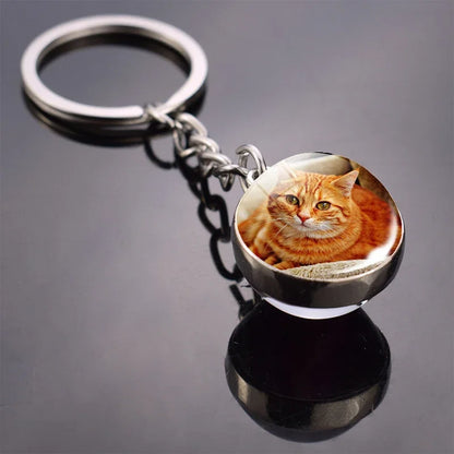 Animals Cute Keychain Cat Dog Bear Peacock Rabbit Squirrel Phoenix Double Side Glass Ball Pendant Keyring Jewelry Key Chain Gift
