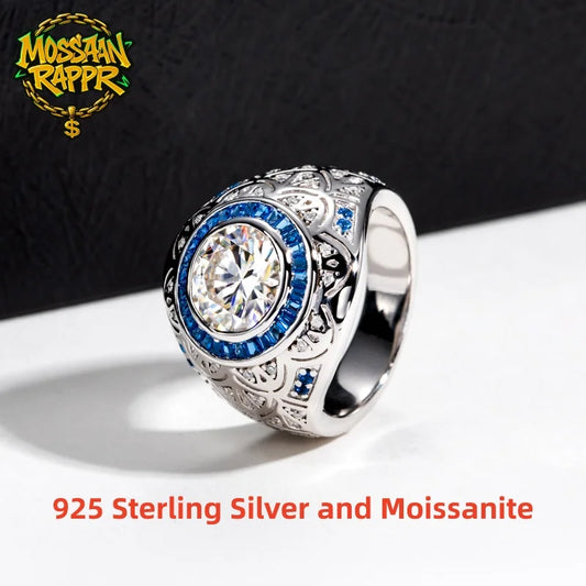 MossanRappr 3ct D Color Moissanite Men Diamond Ring 925 Sterling Silver Vintage Luxury Hip Hop Rings Fine Jewelry for Men Women
