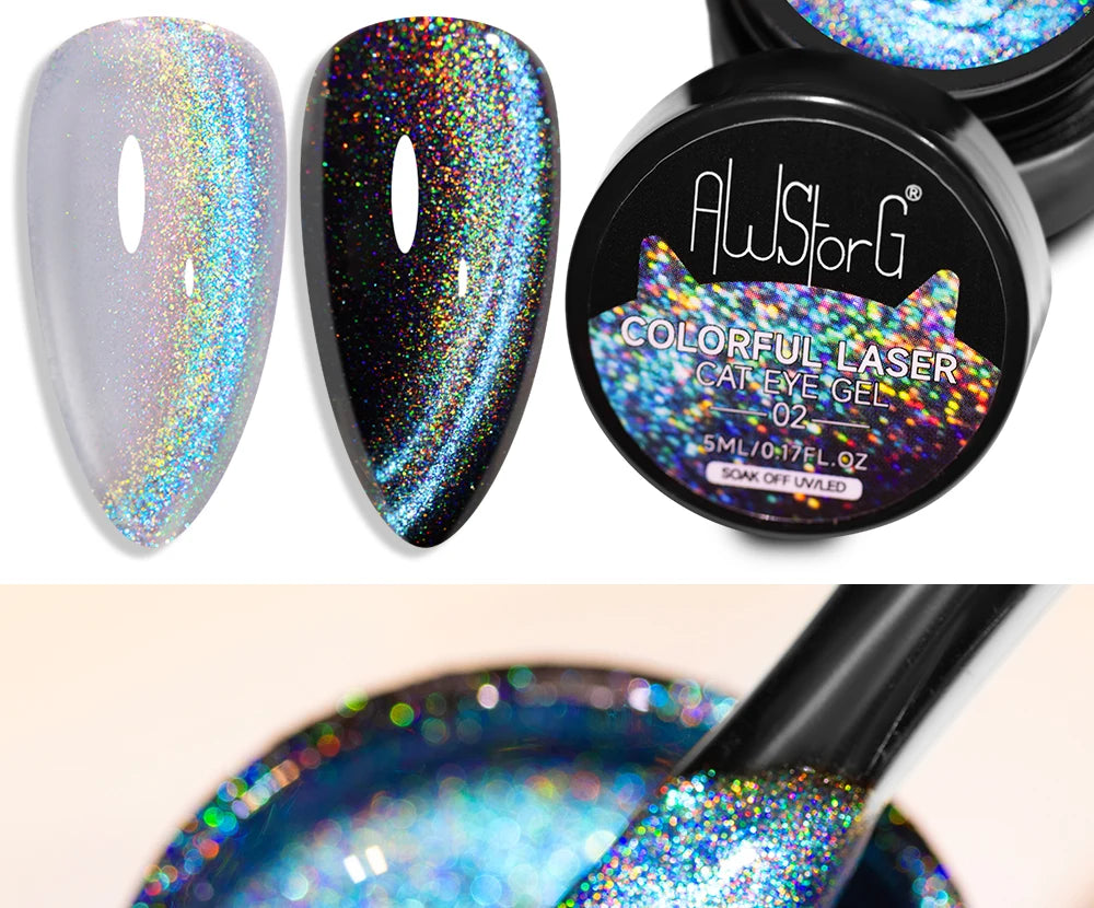 AWStorG 5ML Colorful Laser Cat Magnetic Gel Blue Glitter Shine Soak Off  Semi Permanent  UV Gel Nail Art Varnish Nail Supplies
