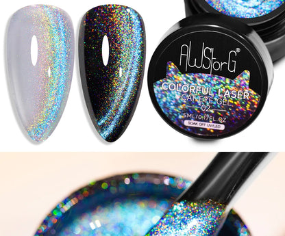 AWStorG 5ML Colorful Laser Cat Magnetic Gel Blue Glitter Shine Soak Off  Semi Permanent  UV Gel Nail Art Varnish Nail Supplies