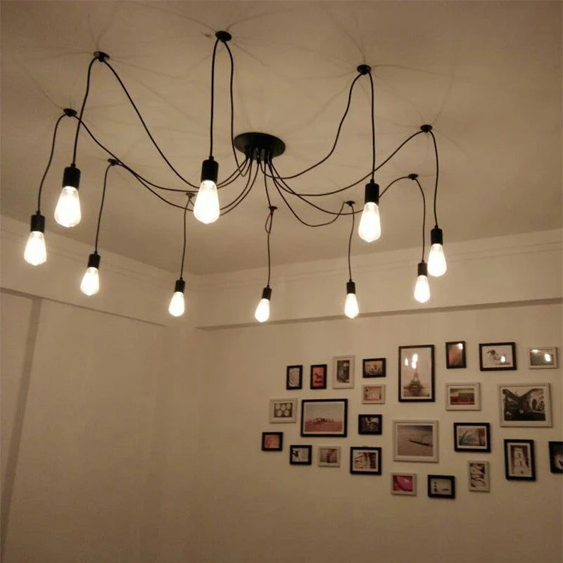 DIY Spider Lights Vintage Chandelier Edison Industrial Hanging Lamp Ceiling Multiple Pendant Light Kitchen Farmhouse Living Room