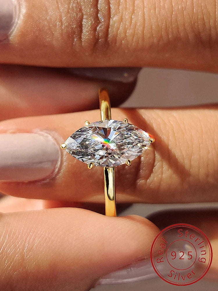 925 Sterling Silver Simple Classic 2 Carats Horse Eye Zircon Ring For Women Engagement Wedding Luxury High Quality Fine Jewelry