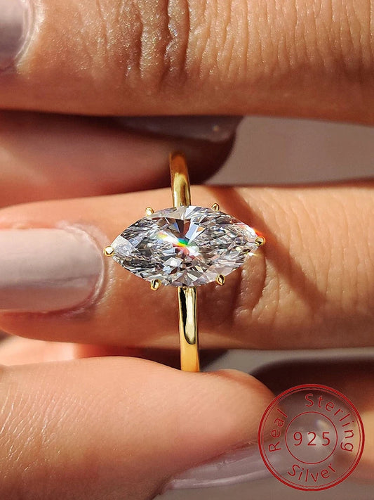925 Sterling Silver Simple Classic 2 Carats Horse Eye Zircon Ring For Women Engagement Wedding Luxury High Quality Fine Jewelry