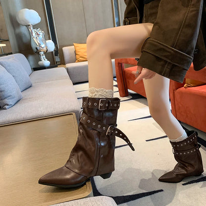 2025 Pointed Toe Women's Winter Boots Designer Mid Heels Elegant Shoes Pumps Fashion Boots New Trend Dress Gothic Ladies Boots