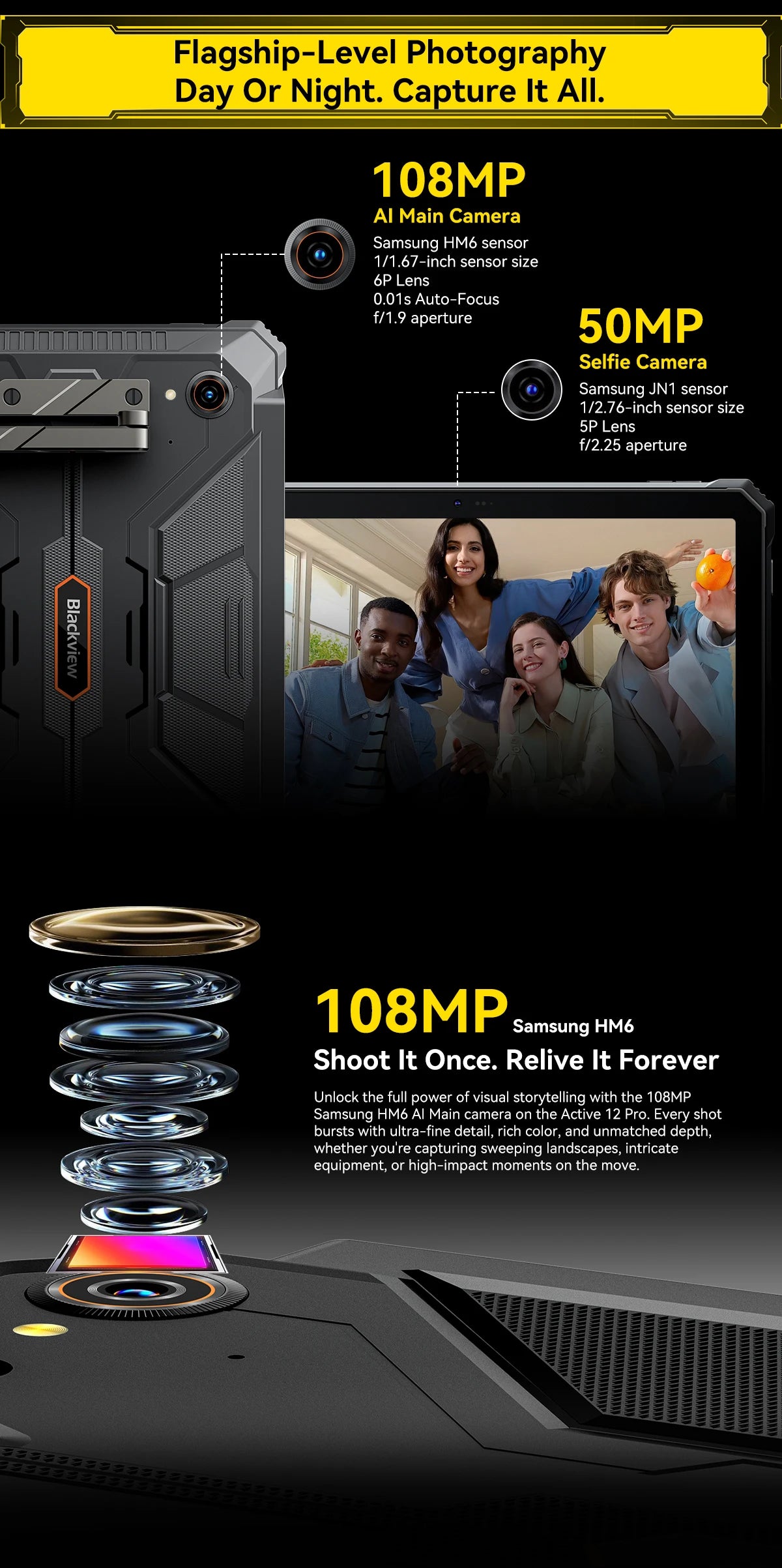 World Premiere Blackview Active 12 Pro Rugged Projector Tablet 11'' Pad Android 15 16GB 1TB 30000mAh Dimensity 7300 Tablet Phone
