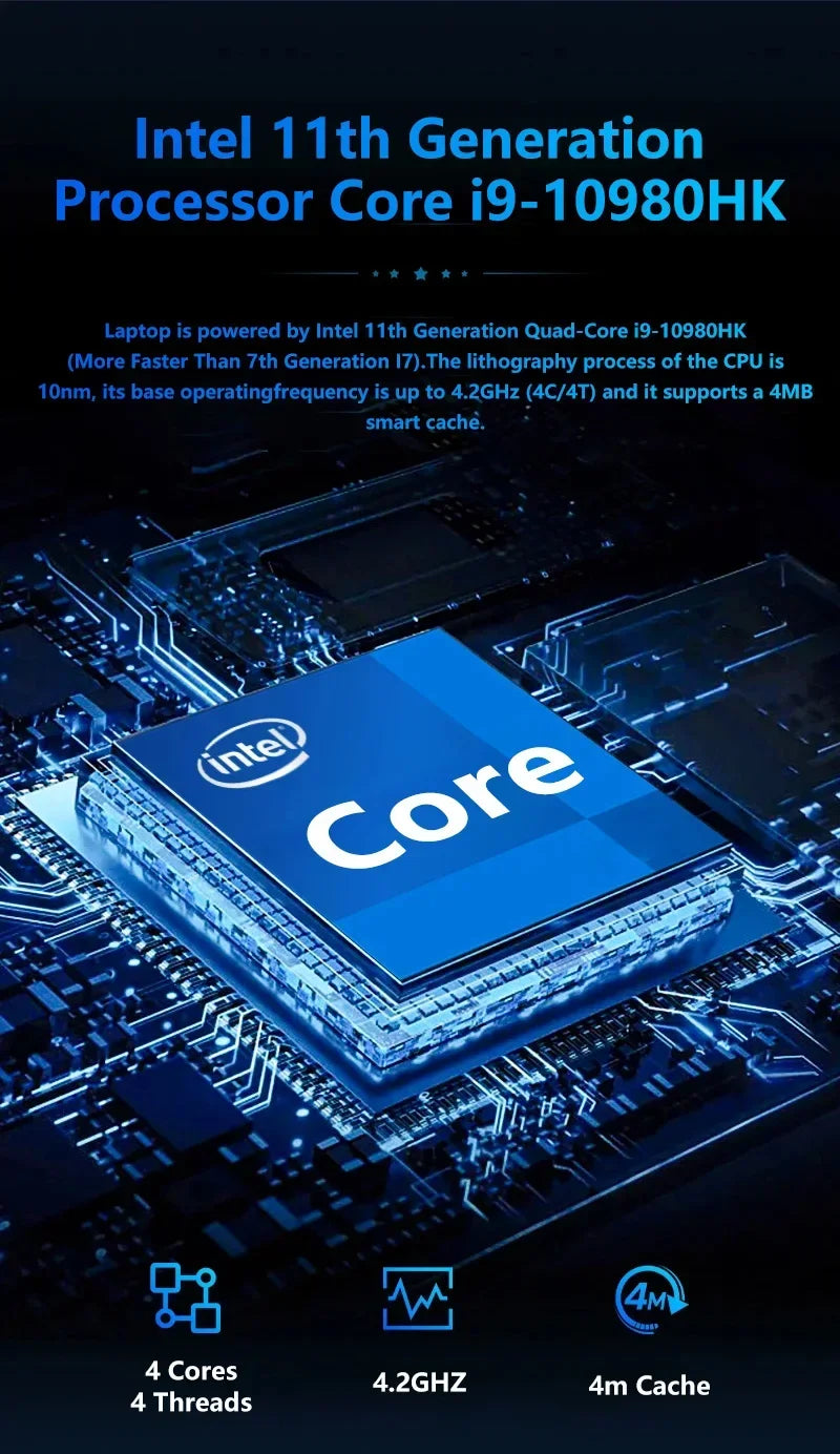 15.6 Inch Laptop Intel Core I9 10980HK Windows 11 Pro 32GB DDR4 M.2 2TB SSD Ultrabook Computer Fingerprint Unlock WIFI Fast