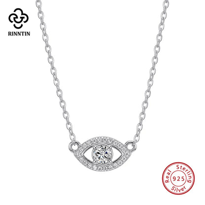Rinntin 925 Sterling Silver Evil Eye Moissanite Necklace Minimalist Lucky Protection Pendant Jewelry Gift for Women MON24