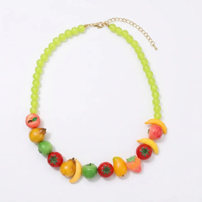 Dopamine 3D Fruit Beaded Necklace Bohemian Retro Pomegranate Strawberry Tomato Choker Exaggerated Bracelet Bikini Jewelry Gift