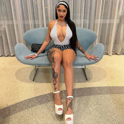 2026 Summer Hot Sale Women Sexy Polka Dot Print Bodycon Rompers Female Streetwear 1 Piece Outfit Women's Jumpsuits Playsuits