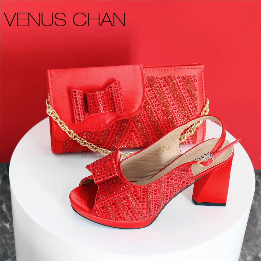 Mature Sweet 2024 Super Heels Peep Toe Ladies Slipper Shoes with Bag Set in Blue Color For Nigerian Women Wedding Party