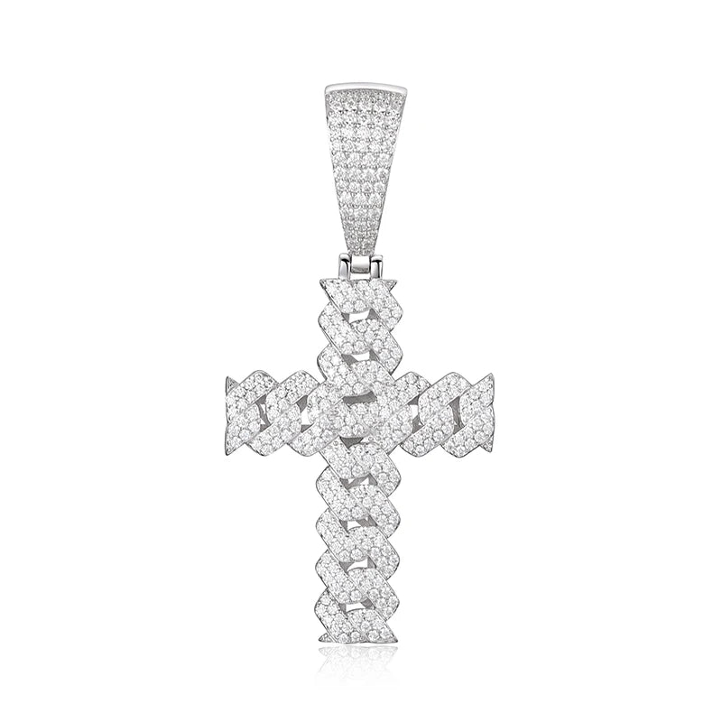 12mm Cuban Chain Men Women Hip Hop Cross Pendant Necklace D VVS Moissanite Iced Out Bling 925 Sterling Silver Necklaces Jewelry