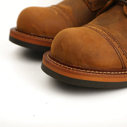 Vintage British High Quality Handmade Men Boots Cow Leather Round Toe Wedge Ankle Boots Spring Winter Tooling Motorcycle Boots