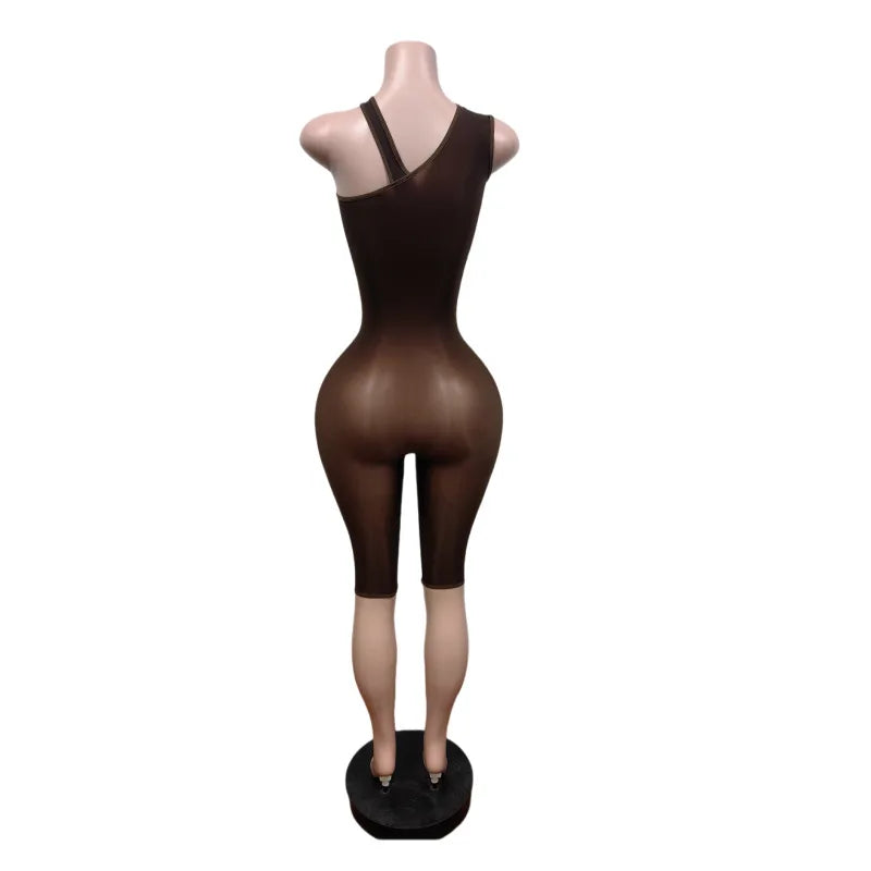 FAGADOER Sexy Asymmetric One Shoulder Bodycon Rompers Women's Summer Fashion Solid Color Jumpsuits Night Party Club Playsuits