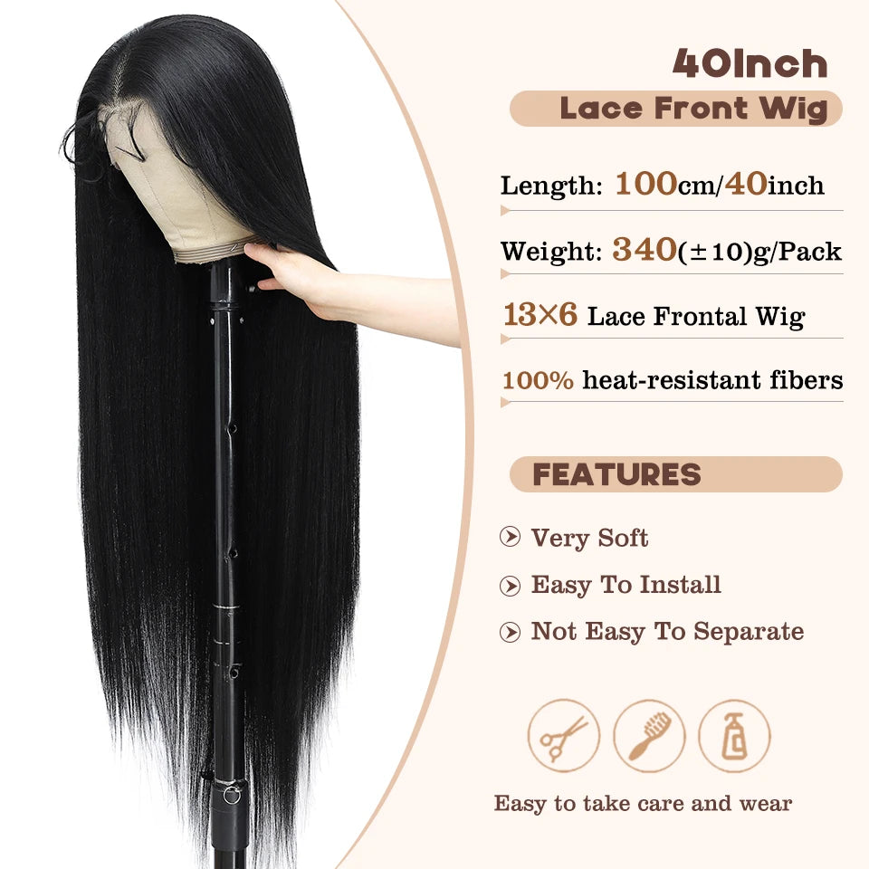 40 Inch Synthetic Lace Frontal Wigs For Women 13x6 Lace Front Wigs With High Temperature Fiber HD Lace Pink Blonde Straight Hair