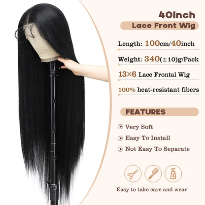 40 Inch Synthetic Lace Frontal Wigs For Women 13x6 Lace Front Wigs With High Temperature Fiber HD Lace Pink Blonde Straight Hair