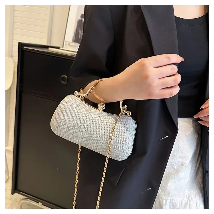Shiny Mini Evening Bag, Rhinestone Chain Purse, Luxury Glitter Banquet Handbag, Perfect For Party, Wedding, Prom, Dinner/Banquet