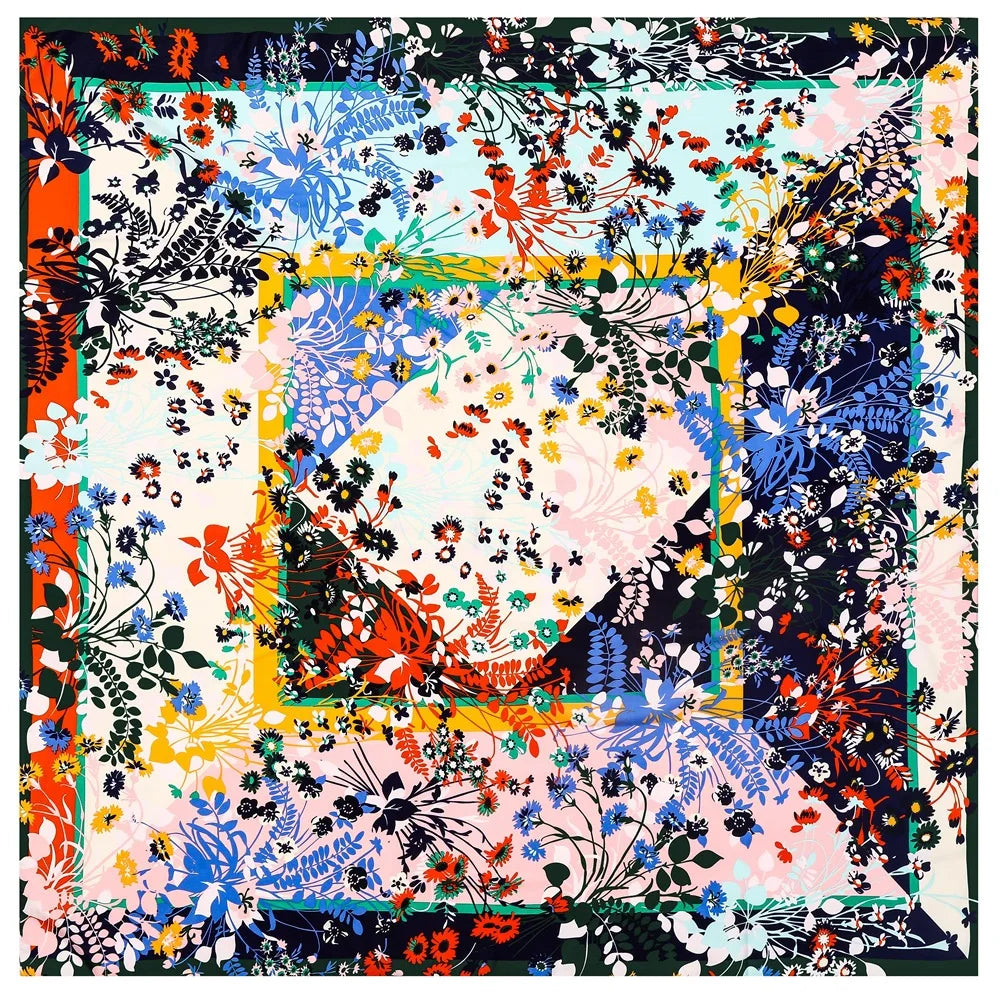 130CM Silk Scarf Women Horse Head Print Stoles Square Scarves Wraps Large Bandana Kerchief Hijabs Female Silk Foulards Sjaal