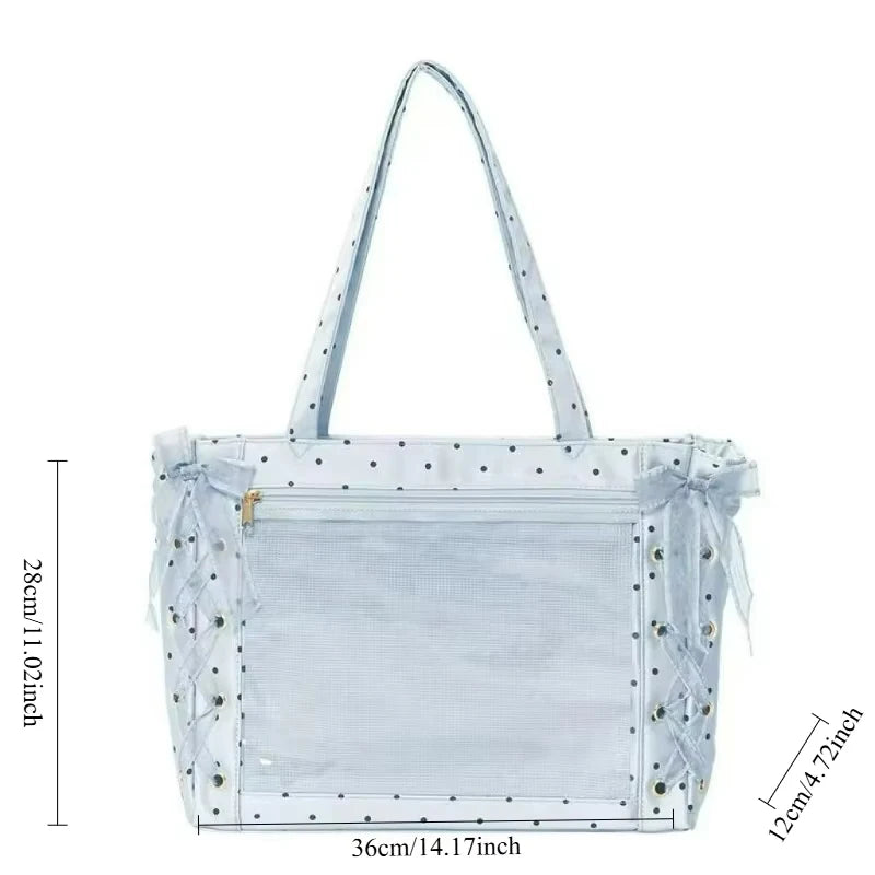 Sweet College Style Ribbon Ita Bag Women Fashion Shoulder Bags Large Capacity Tote Bag For Daily Commuting Transparent Handbag