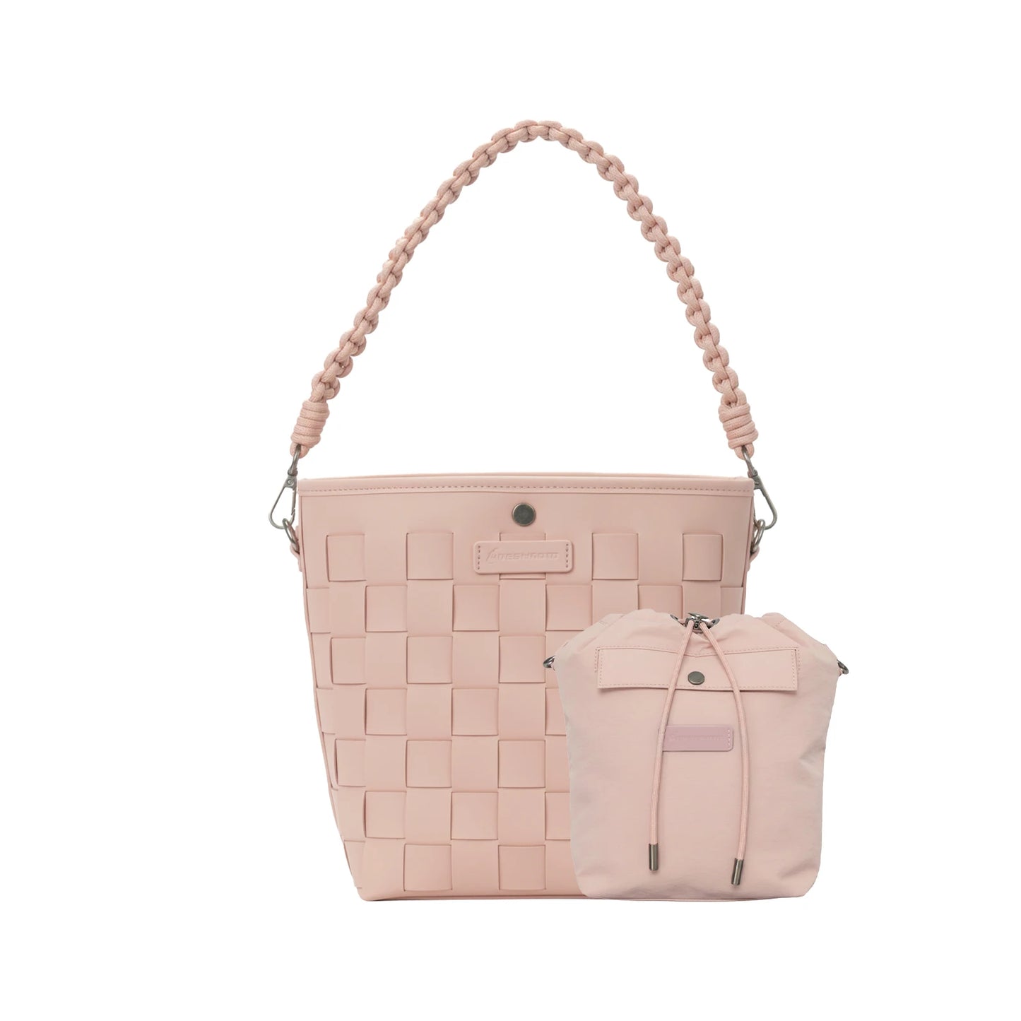 Besnfoto Camera Bag Stylish Woven Leather Shoulder Bucket Bag with Detachable Drawstring Pouch Removable Strap Vintage Crossbody Handbag Case for DSLR Mirrorless Camera Lens Sony Canon Nikon Women