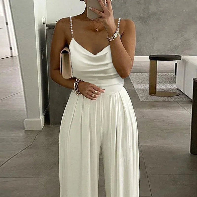 Wedding Guest Dressy Jumpsuit for Women Spaghetti Straps Evening Cocktail Party Formal Elegant Wide Leg Rompers